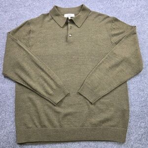 Turnbury Extra Fine Merino Wool Long Sleeve Polo Sweater Mens Size Large- Green